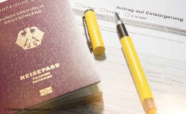 German Passport with petition for naturalization and pen
